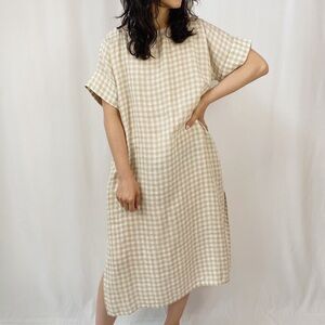 notPERFECTLINEN Beige Checkered Linen Dress